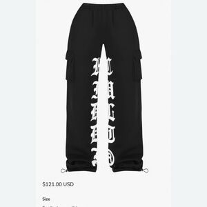 Hidden Cult Black Wide-let Cargo Pants with White lettering